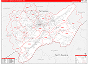 Johnson City Metro Area Wall Map Red Line Style